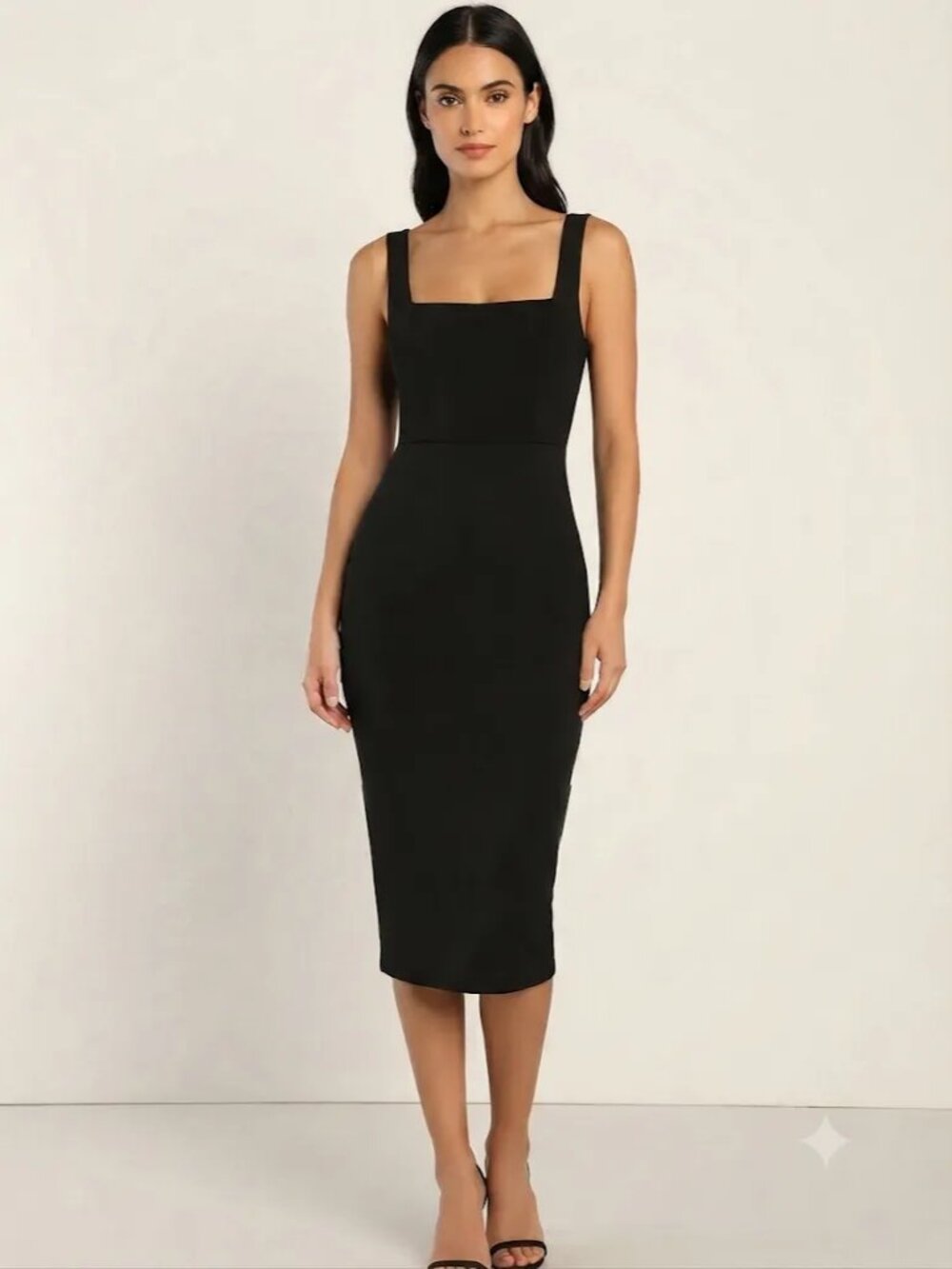NWT Lulus Black Sleeveless Square Neck Midi Bodycon Dress Size S